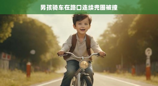 男孩骑车在路口的奇遇，连续兜圈与意外的碰撞