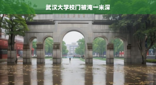 武汉大学校门遭遇水淹,水位一米深